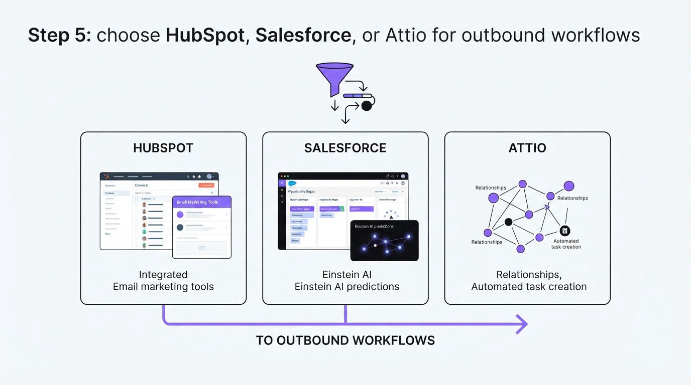 Step 5: choose HubSpot, Salesforce, or Attio for outbound workflows